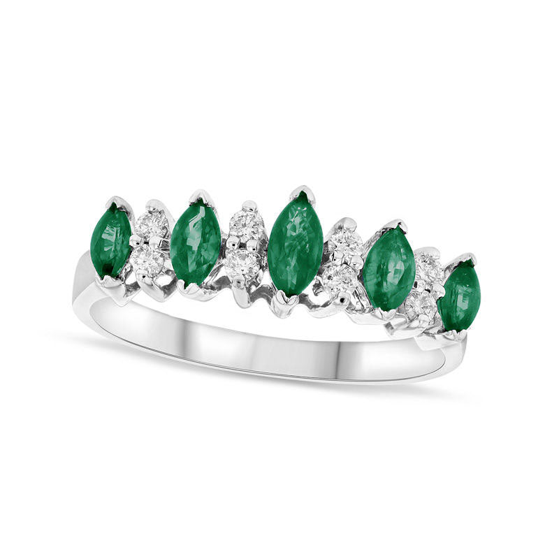 Image of ID 1 Marquise Emerald and 013 CT TW Natural Diamond Nine Stone Illusion Ring in Solid 14K White Gold