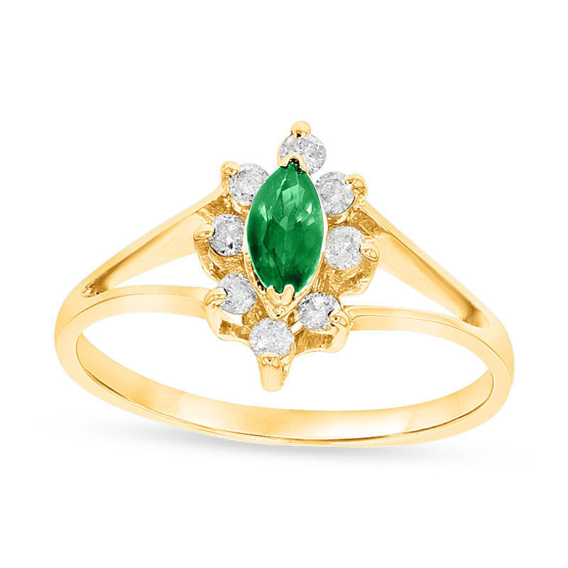 Image of ID 1 Marquise Emerald and 017 CT TW Natural Diamond Frame Split Shank Ring in Solid 14K Gold