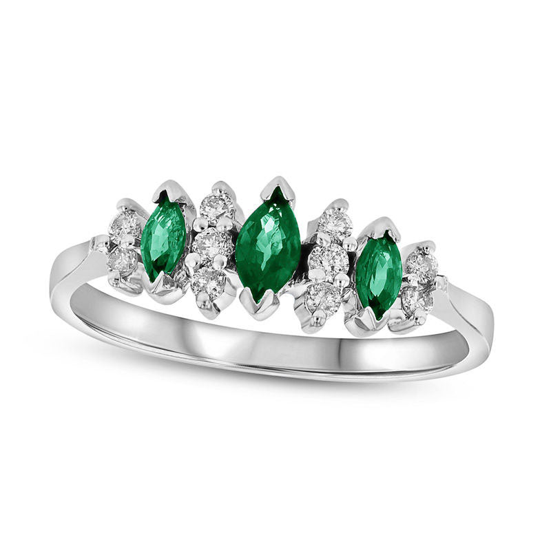 Image of ID 1 Marquise Emerald and 017 CT TW Natural Diamond Seven Stone Illusion Anniversary Ring in Solid 14K White Gold