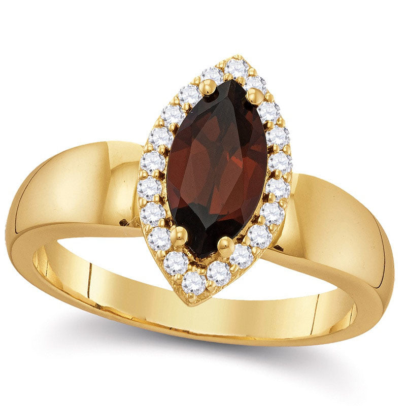 Image of ID 1 Marquise Garnet and 020 CT TW Natural Diamond Frame Ring in Solid 10K Yellow Gold