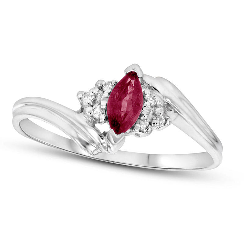 Image of ID 1 Marquise Ruby and 005 CT TW Natural Diamond Tri-Sides Bypass Ring in Solid 14K White Gold
