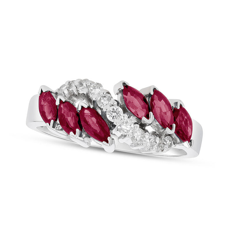 Image of ID 1 Marquise Ruby and 025 CT TW Natural Diamond Slant Ring in Solid 14K White Gold