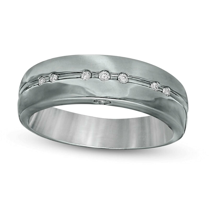 Image of ID 1 Men's 007 CT TW Natural Diamond Seven Stone Wedding Band in Solid 10K White Gold