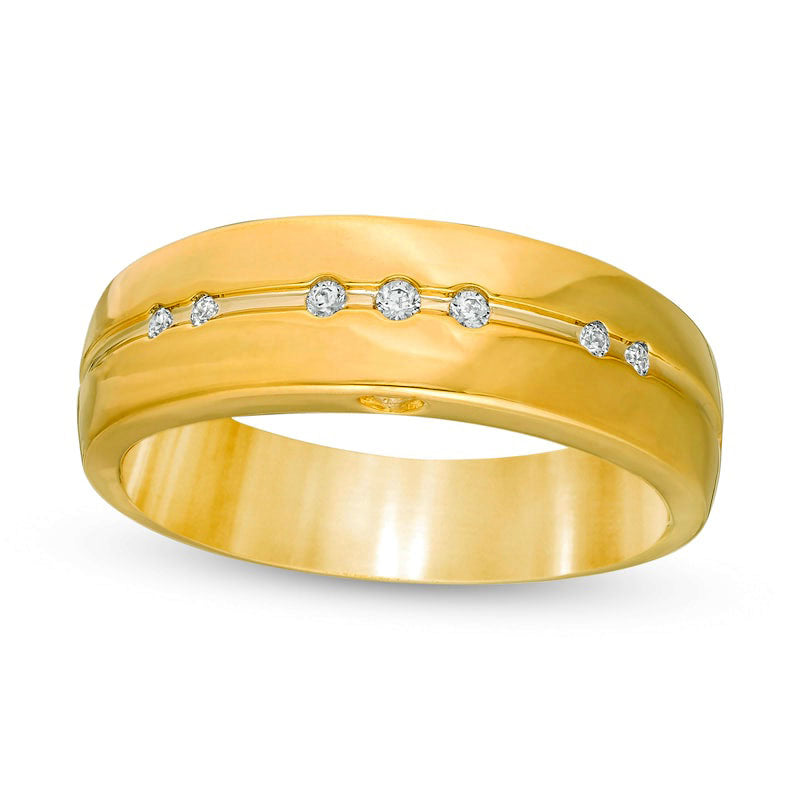 Image of ID 1 Men's 007 CT TW Natural Diamond Seven Stone Wedding Band in Solid 10K Yellow Gold