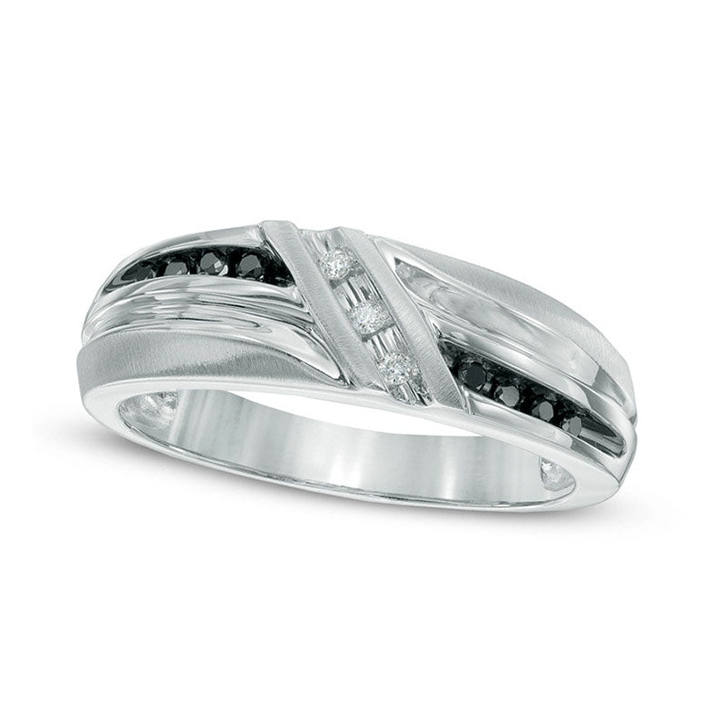 Image of ID 1 Men's 010 CT TW Enhanced Black and White Natural Diamond Wedding Band in Solid 10K White Gold