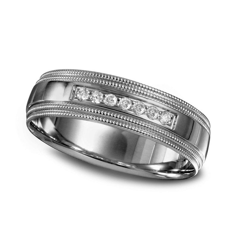 Image of ID 1 Men's 010 CT TW Natural Diamond Milgrain Wedding Band in Solid 10K White Gold