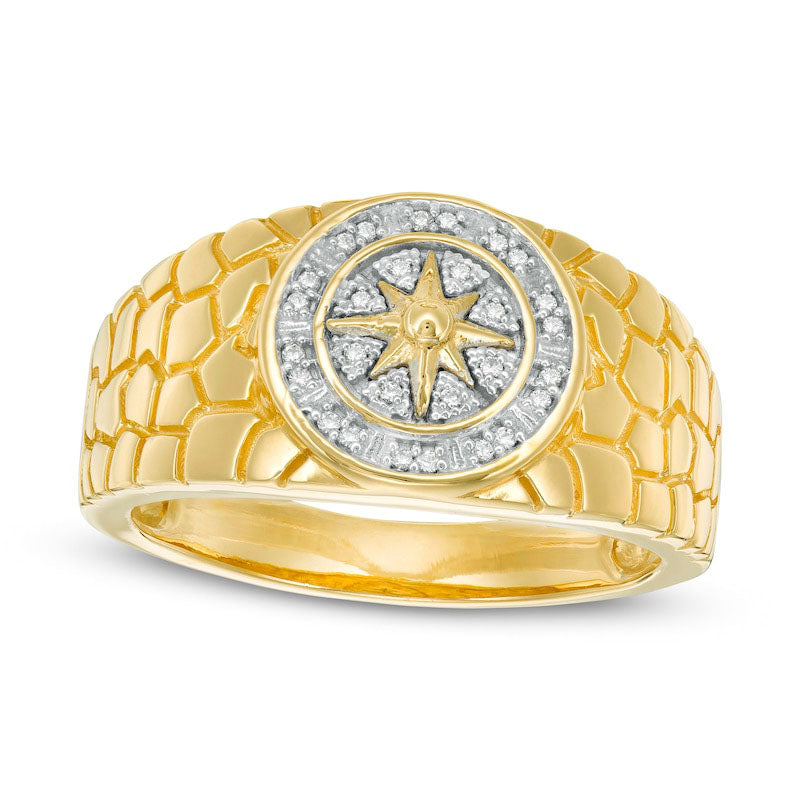 Image of ID 1 Men's 010 CT TW Natural Diamond North Star Nugget Ring in Solid 10K Yellow Gold