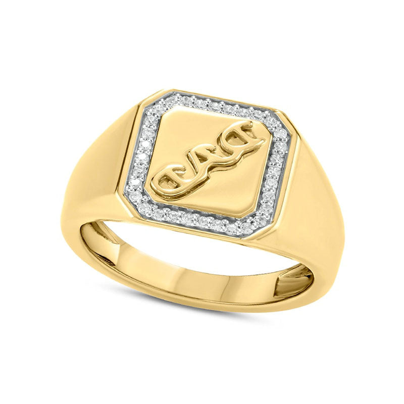 Image of ID 1 Men's 010 CT TW Natural Diamond Octagonal Frame Embossed DAD Signet Ring in Solid 10K Yellow Gold