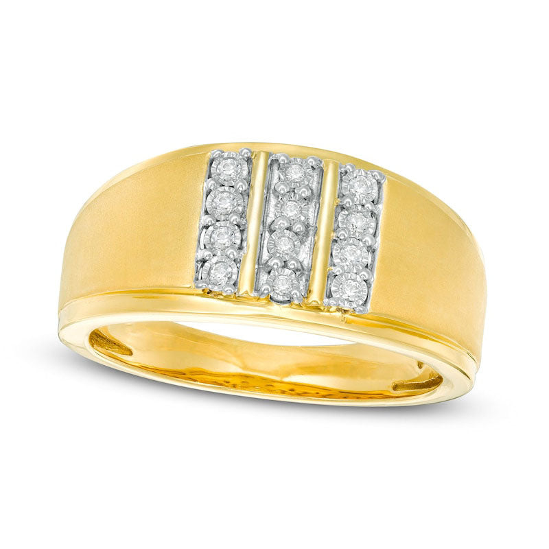 Image of ID 1 Men's 010 CT TW Natural Diamond Vertical Three Row Ring in Solid 10K Yellow Gold