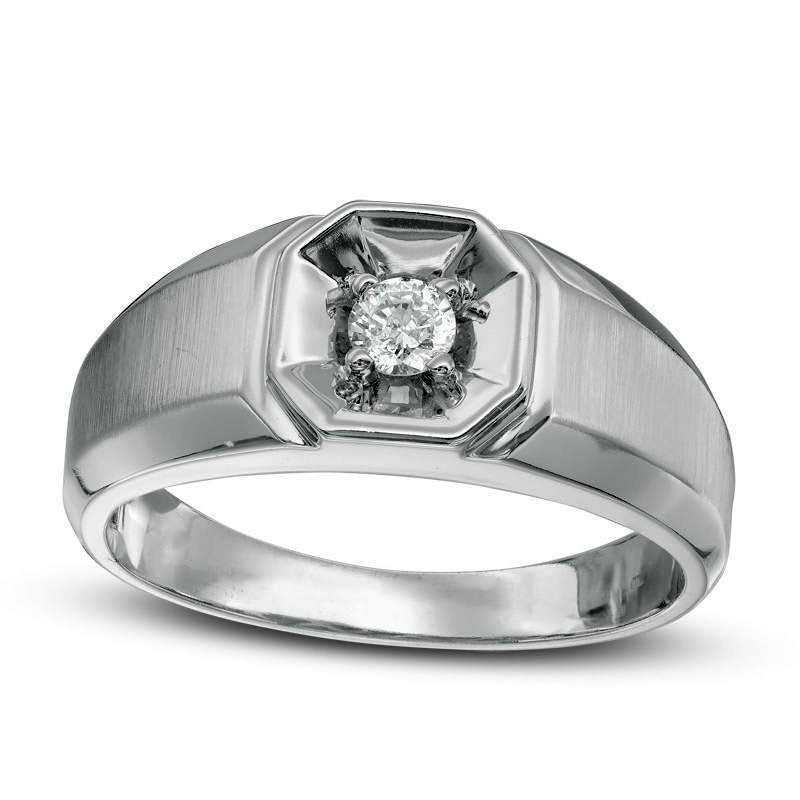 Image of ID 1 Men's 017 CT Natural Clarity Enhanced Diamond Solitaire Octagonal Frame Ring in Solid 10K White Gold