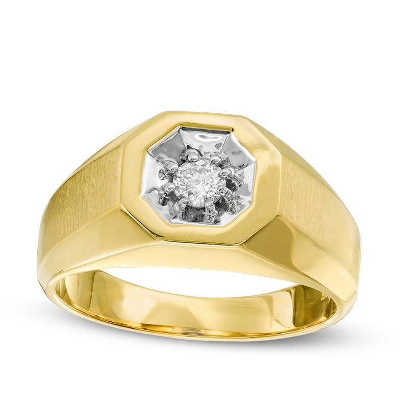 Image of ID 1 Men's 020 CT Natural Clarity Enhanced Diamond Solitaire Octagonal Frame Ring in Solid 14K Two-Tone Gold