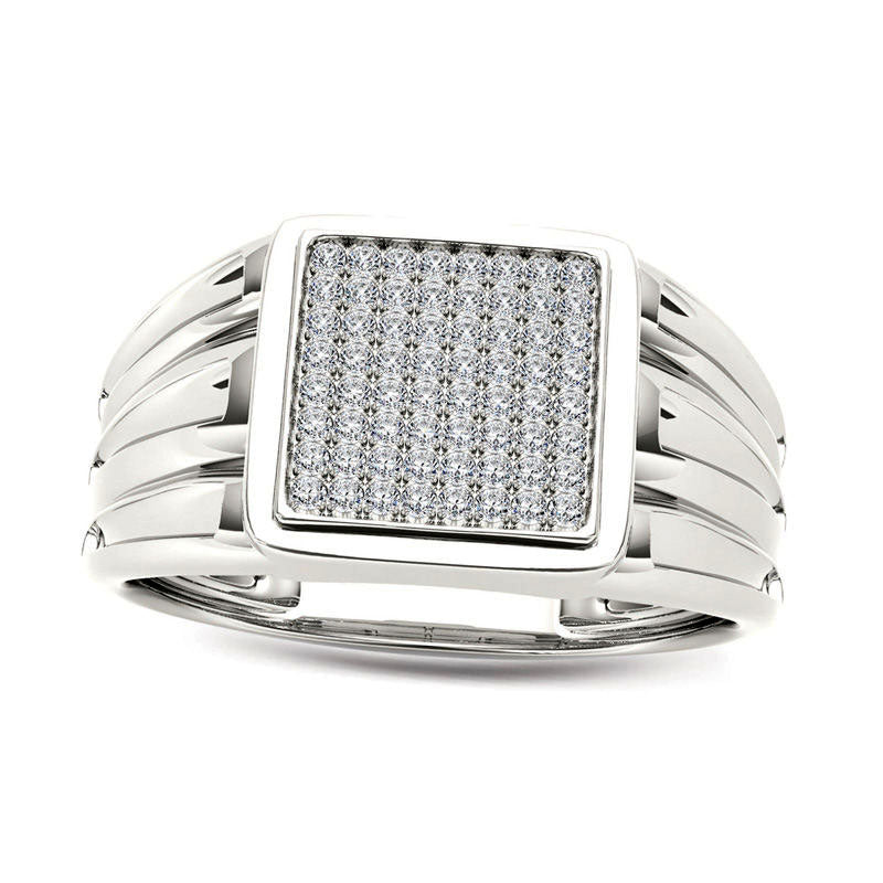 Image of ID 1 Men's 020 CT TW Composite Natural Diamond Square Signet Ring in Solid 14K White Gold