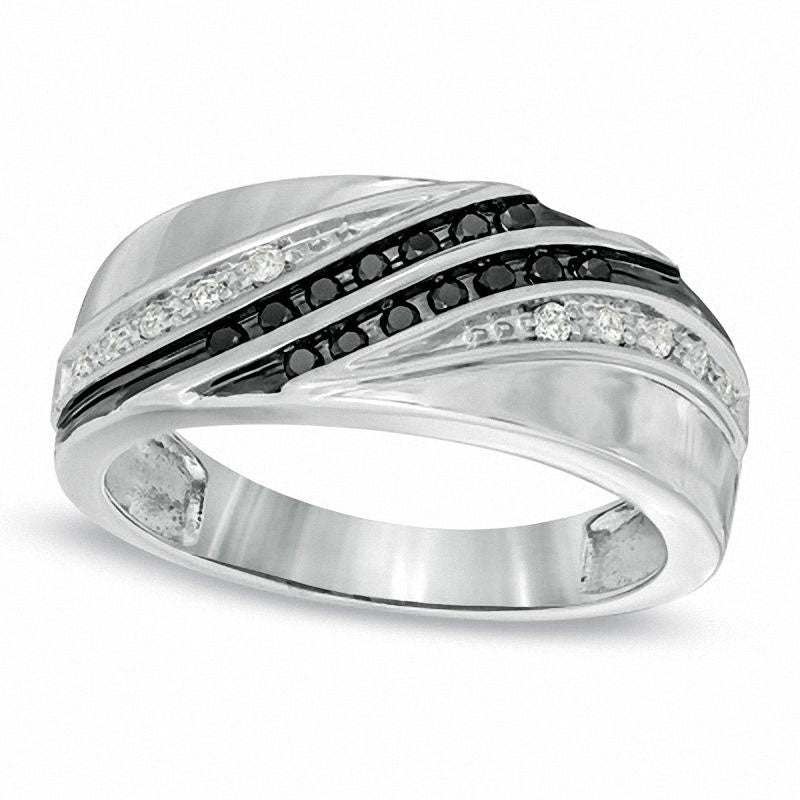 Image of ID 1 Men's 020 CT TW Enhanced Black and White Natural Diamond Ring in Solid 10K White Gold