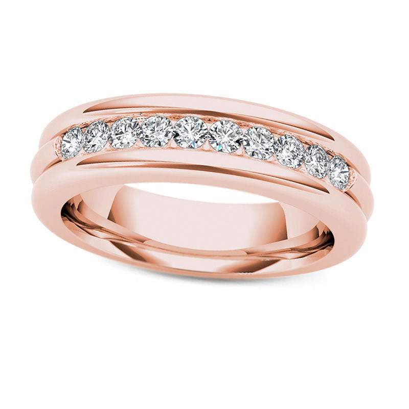 Image of ID 1 Men's 020 CT TW Natural Diamond Groove Wedding Band in Solid 14K Rose Gold