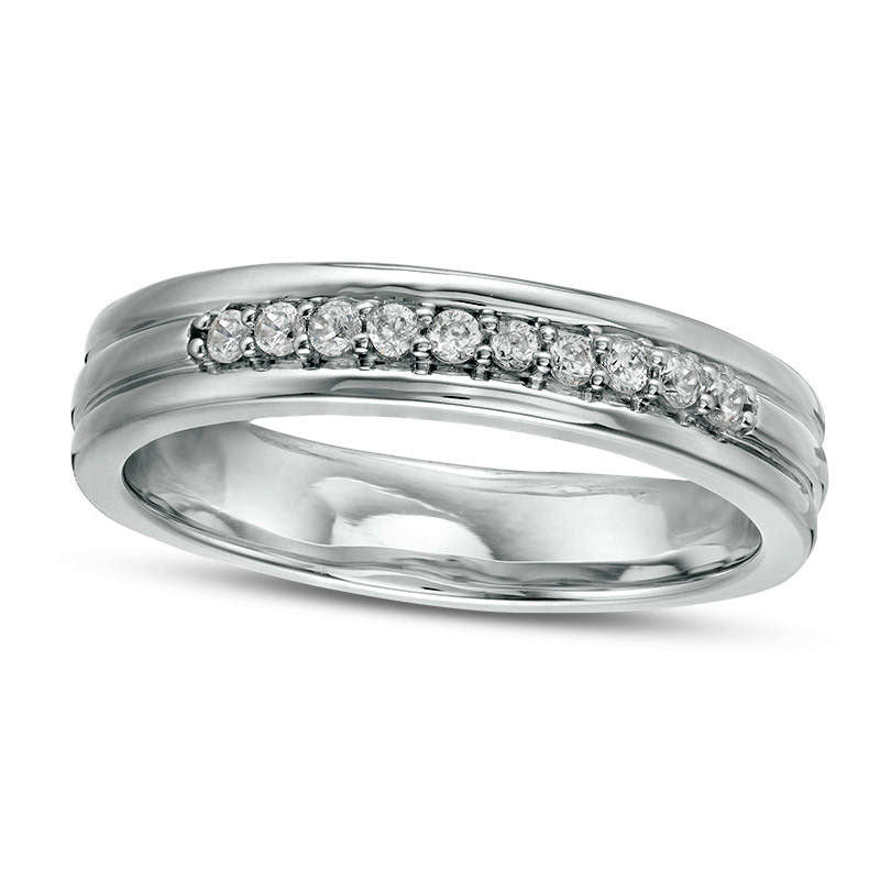 Image of ID 1 Men's 020 CT TW Natural Diamond Groove Wedding Band in Solid 14K White Gold