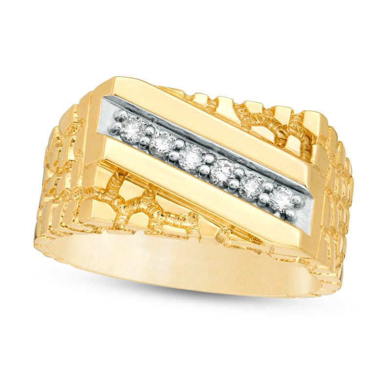 Image of ID 1 Men's 020 CT TW Natural Diamond Slant Nugget Ring in Solid 10K Yellow Gold