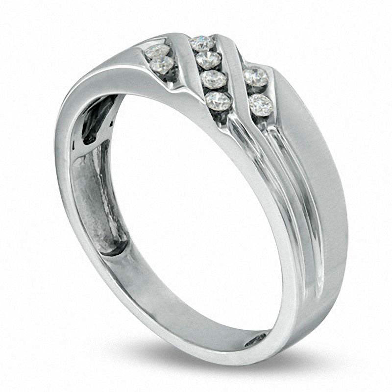 Image of ID 1 Men's 020 CT TW Natural Diamond Slant Wedding Band in Solid 10K White Gold