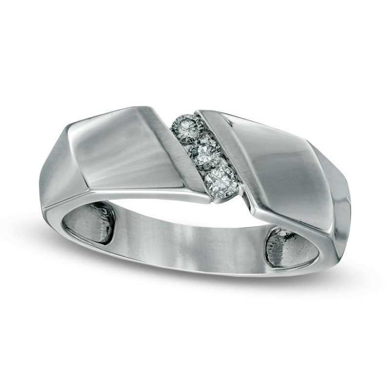 Image of ID 1 Men's 020 CT TW Natural Diamond Three Stone Wedding Band in Solid 10K White Gold