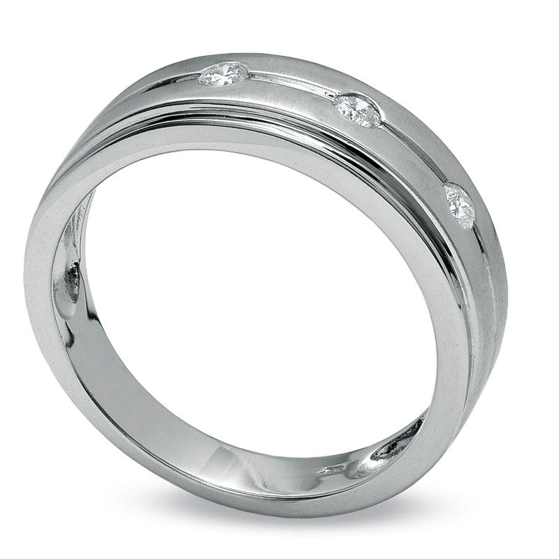 Image of ID 1 Men's 020 CT TW Natural Diamond Three Stone Wedding Band in Solid 14K White Gold