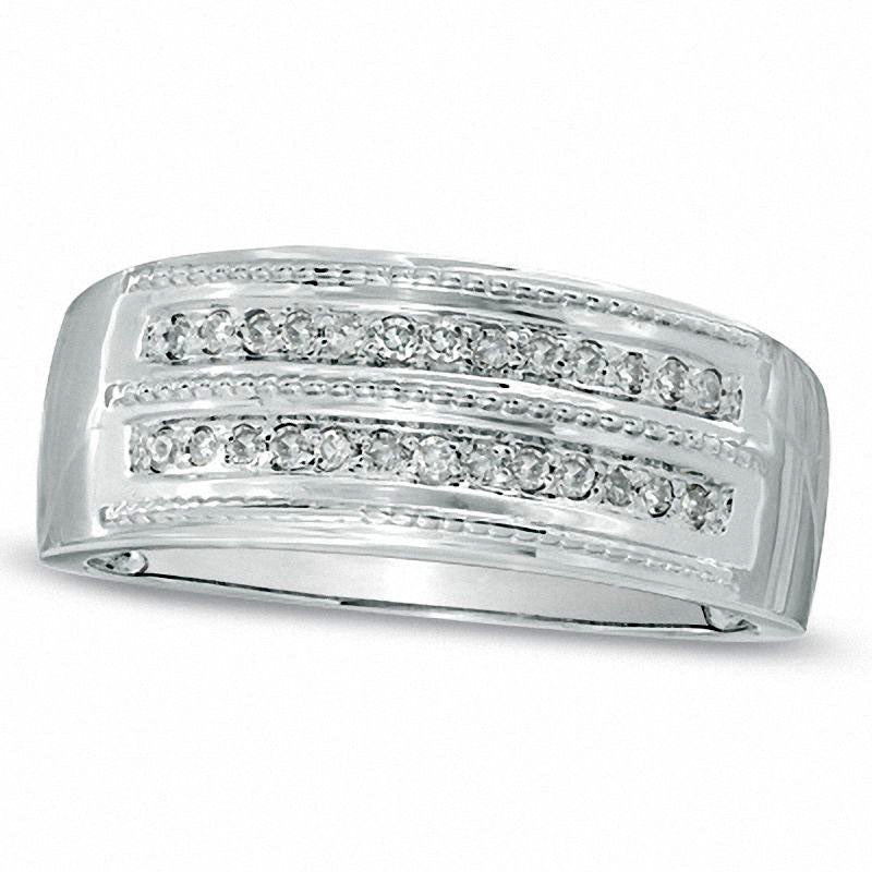 Image of ID 1 Men's 020 CT TW Natural Diamond and Milgrain Wedding Band in Solid 10K White Gold