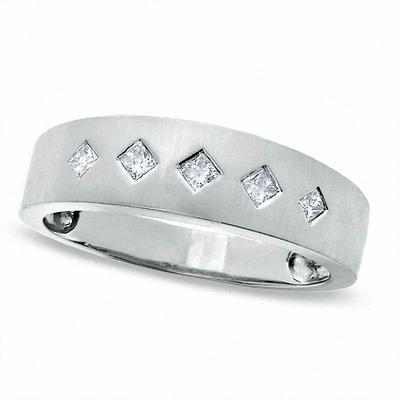 Image of ID 1 Men's 020 CT TW Square-Cut Natural Diamond Wedding Band in Solid 14K White Gold