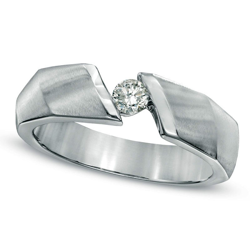 Image of ID 1 Men's 025 CT Natural Clarity Enhanced Diamond Solitaire Bypass Ring in Solid 14K White Gold