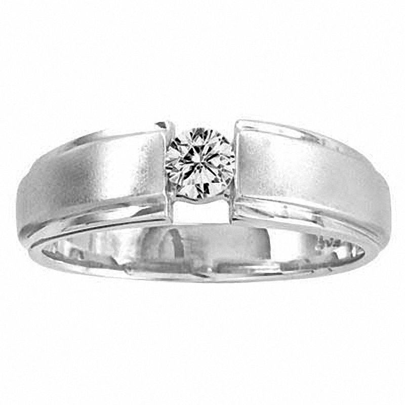 Image of ID 1 Men's 025 CT TW Natural Clarity Enhanced Diamond Solitaire Wedding Band in Solid 14K White Gold