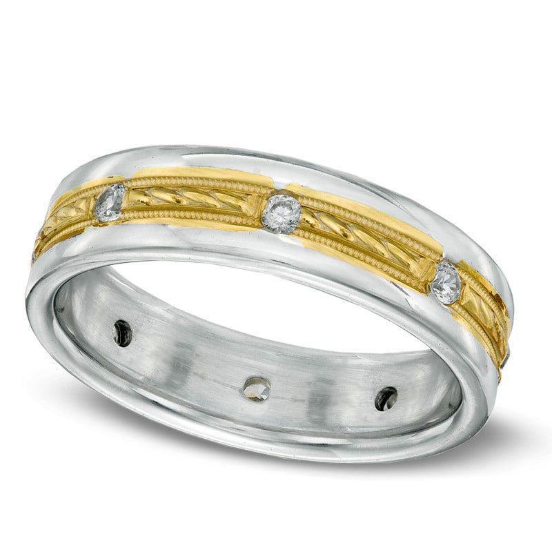 Image of ID 1 Men's 025 CT TW Natural Diamond Braid Wedding Band in Solid 14K Two-Tone Gold