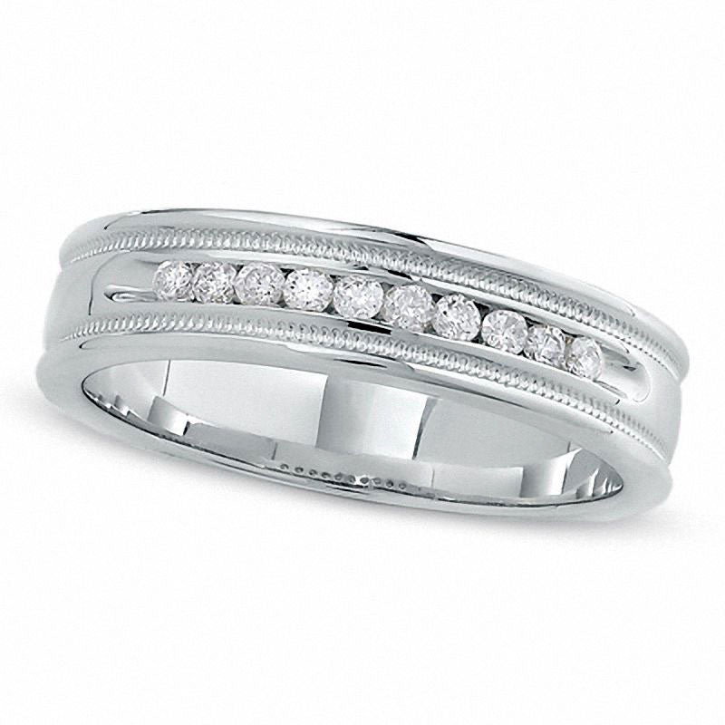 Image of ID 1 Men's 025 CT TW Natural Diamond Channel Milgrain Band in Solid 14K White Gold