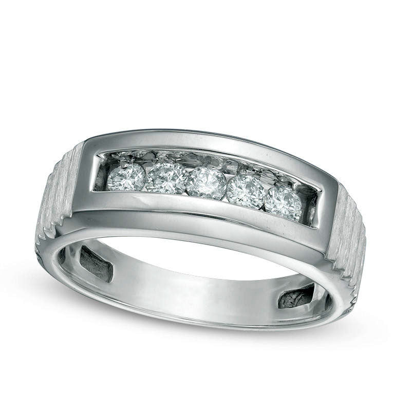 Image of ID 1 Men's 025 CT TW Natural Diamond Five Stone Satin Anniversary Band in Solid 14K White Gold