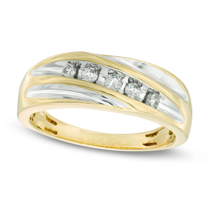 Image of ID 1 Men's 025 CT TW Natural Diamond Five Stone Slant Anniversary Band in Solid 10K Two-Tone Gold