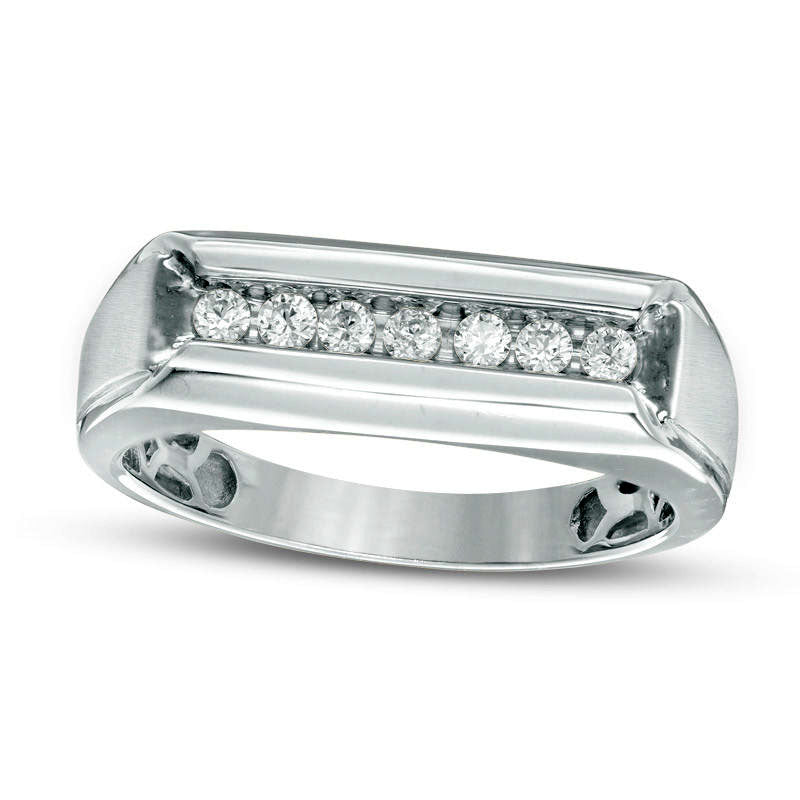 Image of ID 1 Men's 025 CT TW Natural Diamond Seven Stone Bar Wedding Band in Solid 10K White Gold