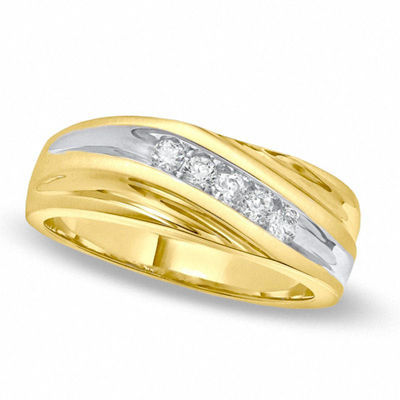 Image of ID 1 Men's 025 CT TW Natural Diamond Slant Wedding Band in Solid 14K Gold