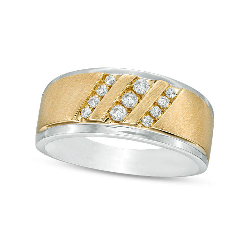 Image of ID 1 Men's 025 CT TW Natural Diamond Triple Slant Band in Solid 10K Two-Tone Gold