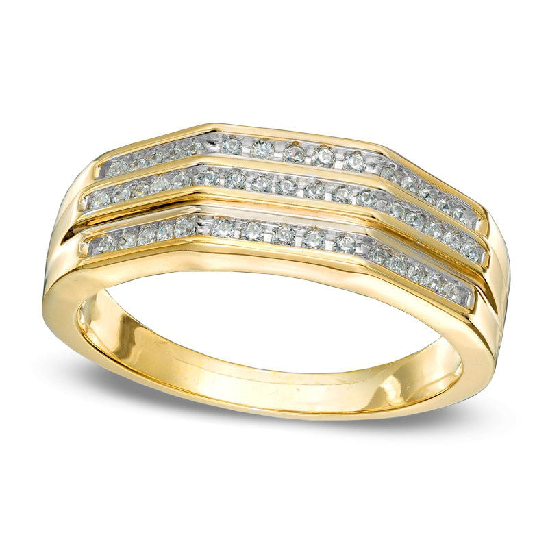 Image of ID 1 Men's 025 CT TW Natural Diamond Wedding Band in Solid 10K Yellow Gold