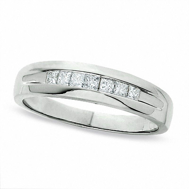 Image of ID 1 Men's 025 CT TW Square-Cut Natural Diamond Wedding Band in Solid 14K White Gold