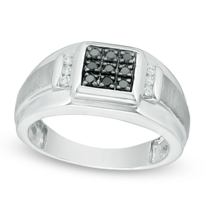 Image of ID 1 Men's 033 CT TW Composite Enhanced Black and White Natural Diamond Frame Signet Ring in Solid 10K White Gold