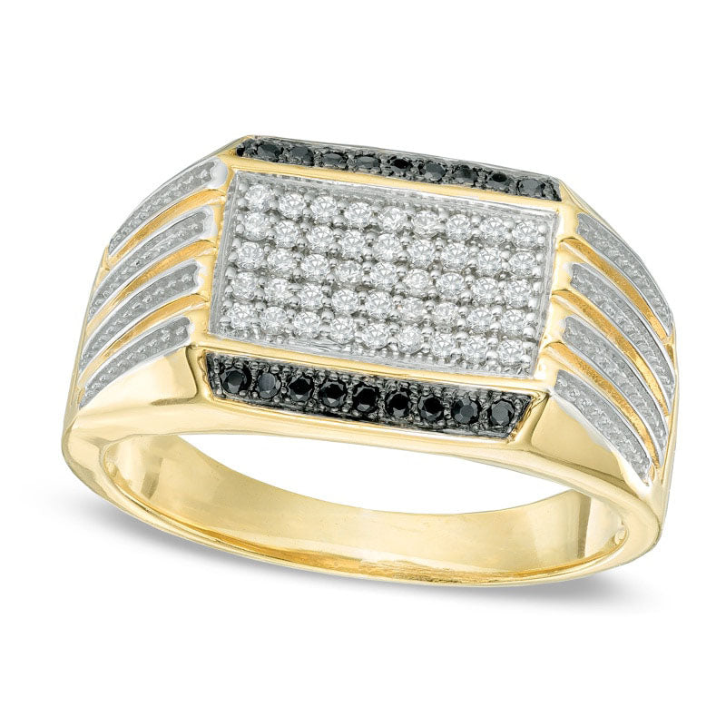 Image of ID 1 Men's 033 CT TW Enhanced Black and White Natural Diamond Ring in Solid 10K Yellow Gold