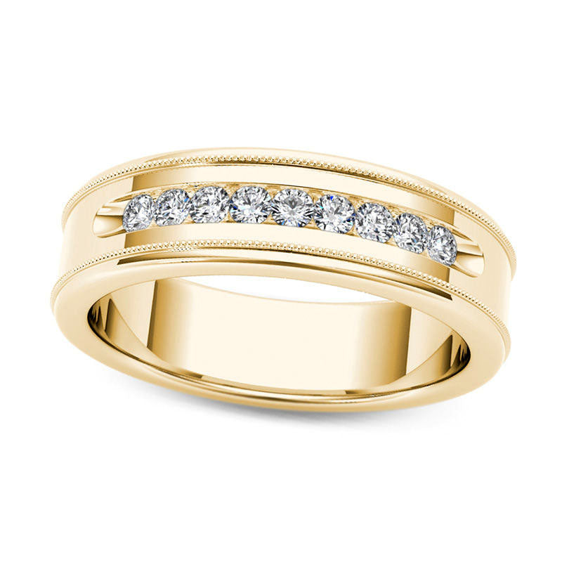 Image of ID 1 Men's 033 CT TW Natural Diamond Channel Milgrain Wedding Band in Solid 14K Gold