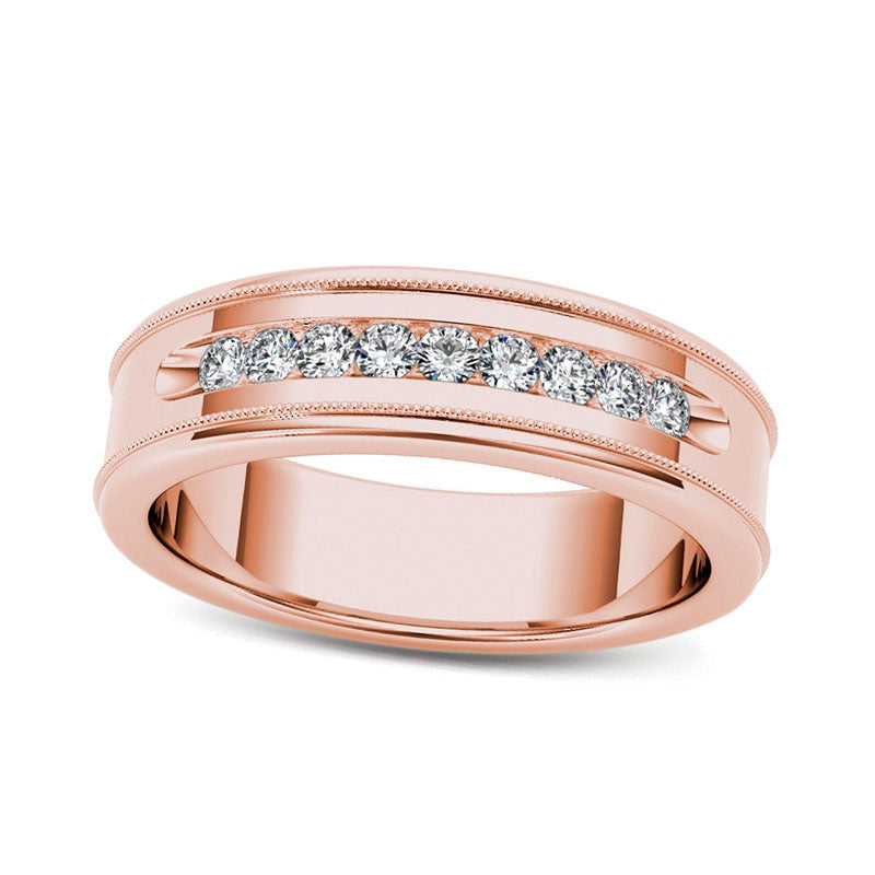 Image of ID 1 Men's 033 CT TW Natural Diamond Channel Milgrain Wedding Band in Solid 14K Rose Gold