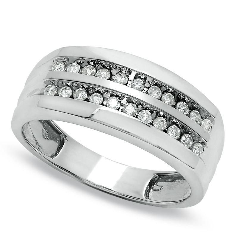 Image of ID 1 Men's 033 CT TW Natural Diamond Double Row Wedding Band in Solid 10K White Gold