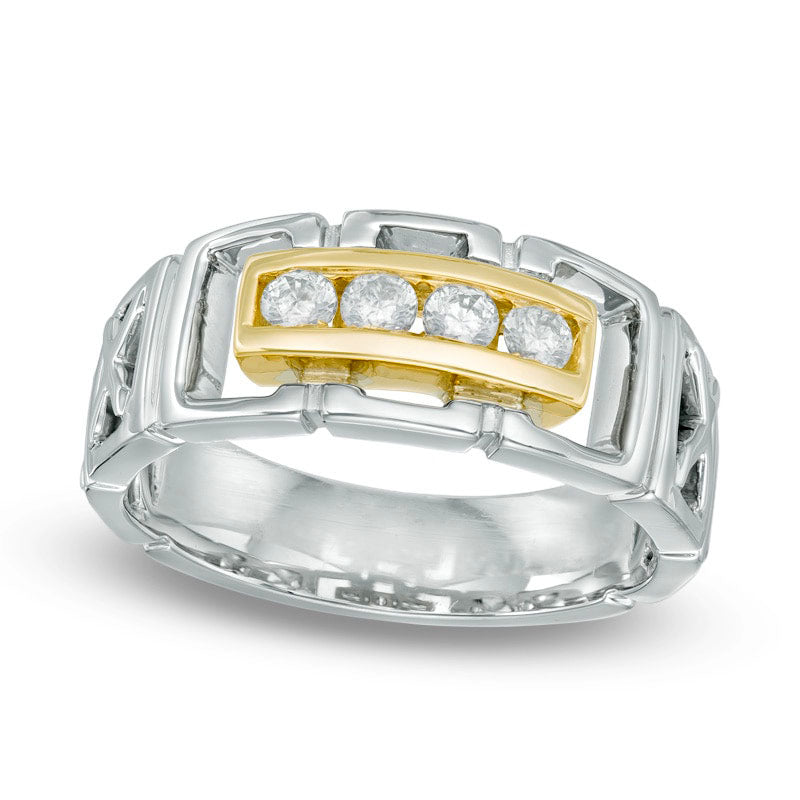 Image of ID 1 Men's 033 CT TW Natural Diamond Ring in Sterling Silver and Solid 10K Yellow Gold