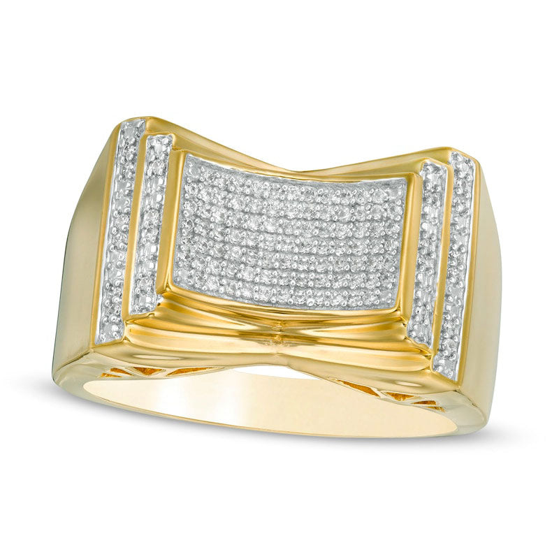 Image of ID 1 Men's 033 CT TW Natural Diamond Stepped Concave Ring in Solid 10K Yellow Gold