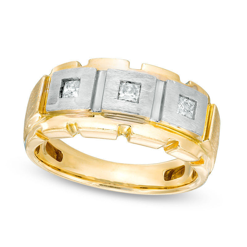 Image of ID 1 Mens 033 CT TW Square-Cut Natural Diamond Three Stone Anniversary Band in Solid 10K Two-Tone Gold