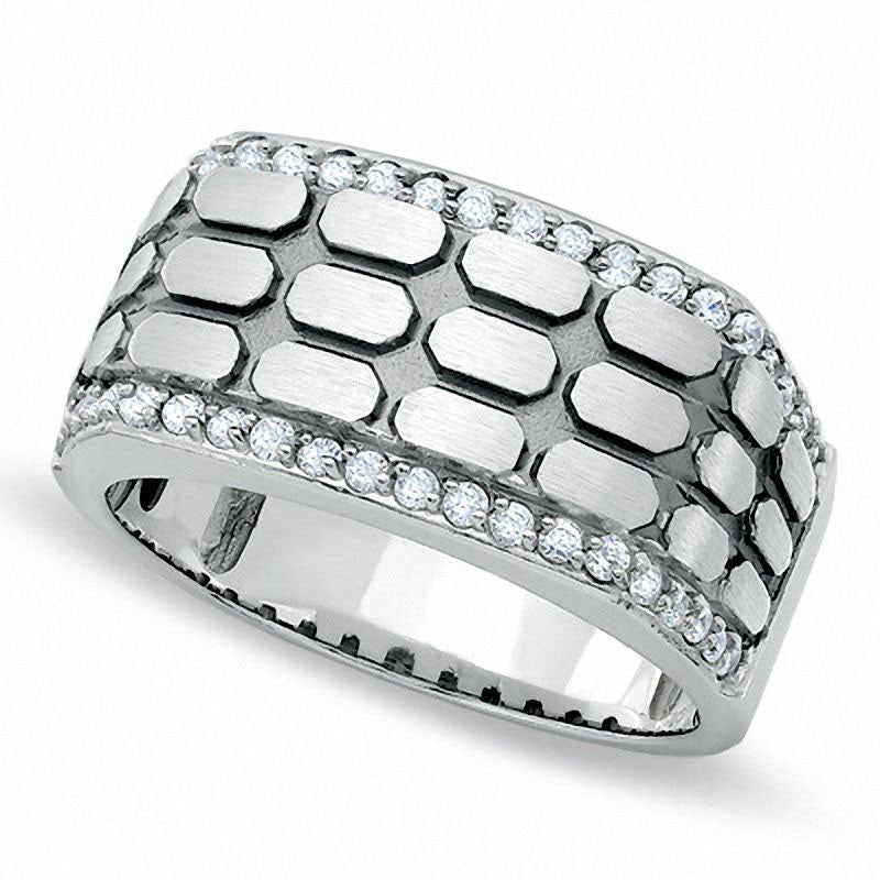 Image of ID 1 Men's 038 CT TW Natural Diamond Brick Pattern Band in Solid 14K White Gold