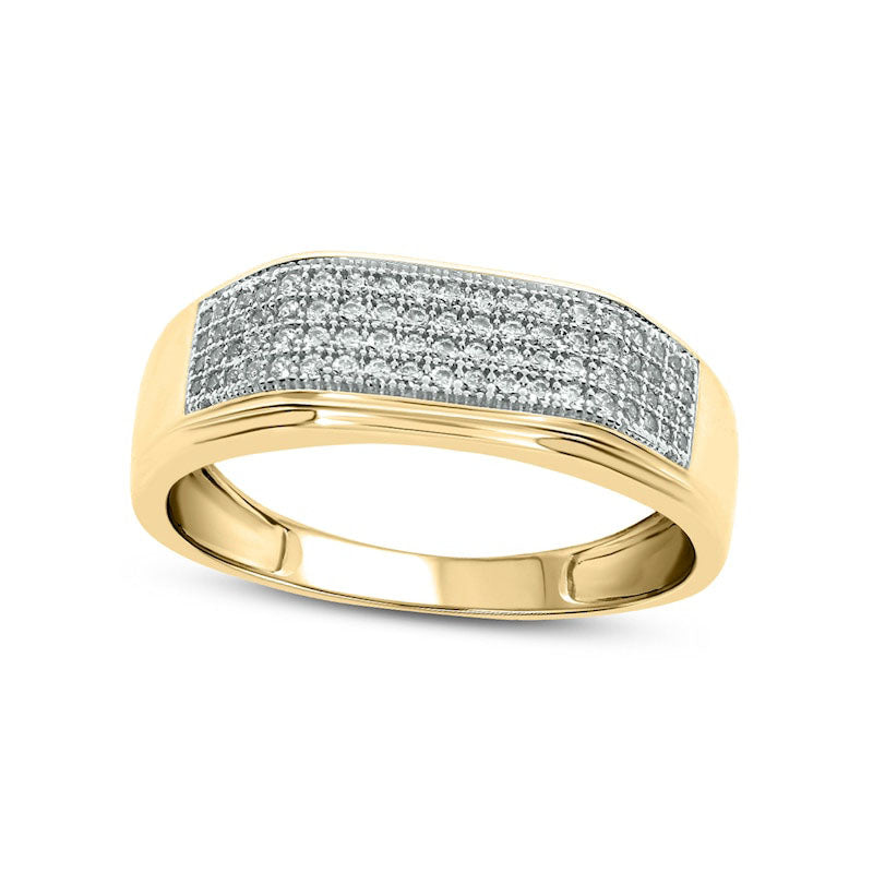 Image of ID 1 Men's 038 CT TW Natural Diamond Rectangular Wedding Band in Solid 10K Yellow Gold