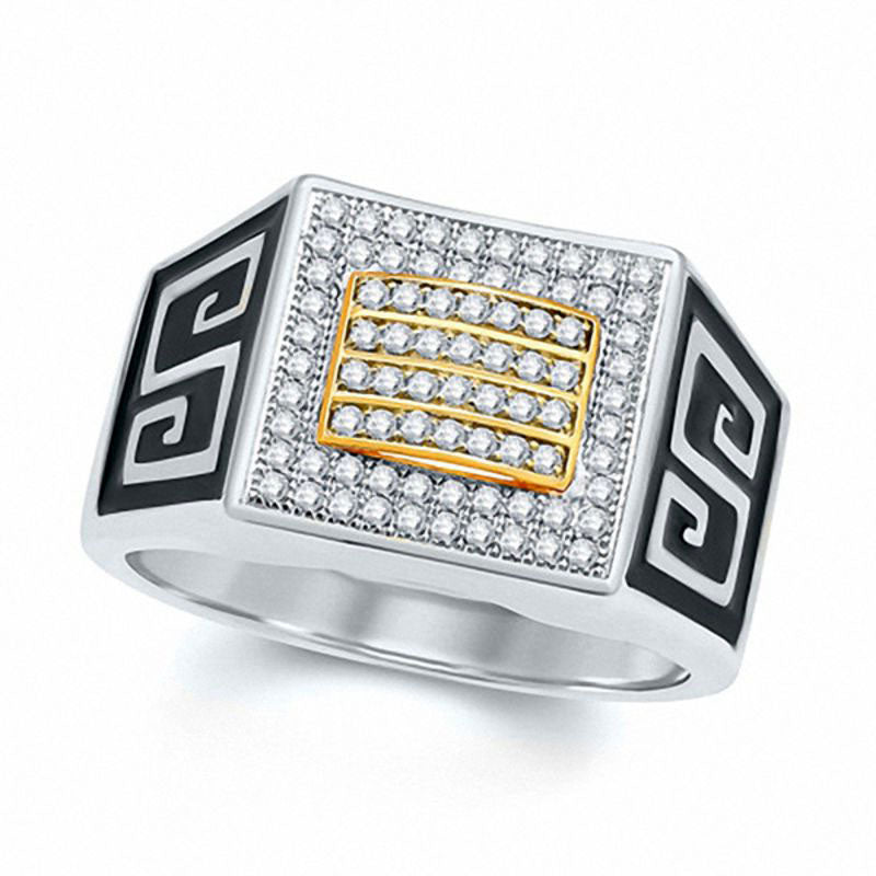 Image of ID 1 Men's 038 CT TW Natural Diamond Signet Ring in Solid 10K Two Tone Gold
