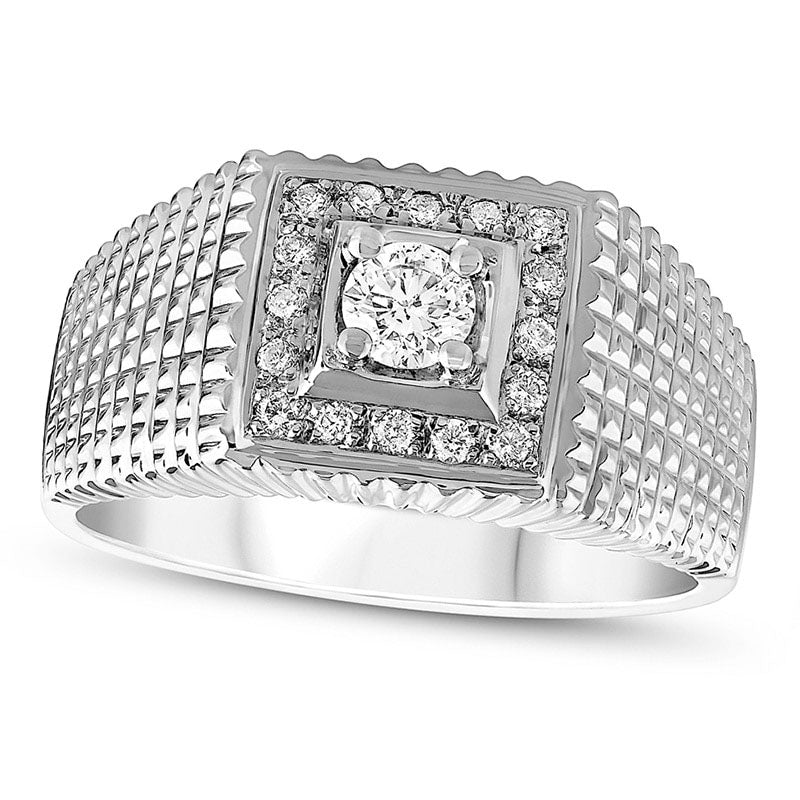 Image of ID 1 Men's 038 CT TW Natural Diamond Square Frame Textured Ring in Solid 14K White Gold