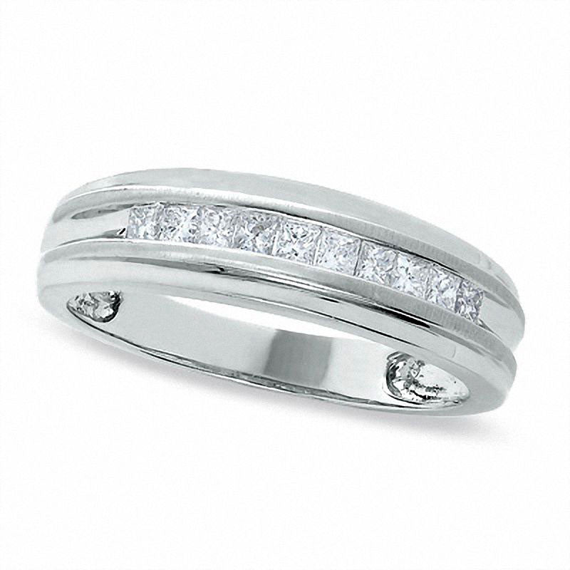 Image of ID 1 Men's 038 CT TW Square-Cut Natural Diamond Wedding Band in Solid 14K White Gold