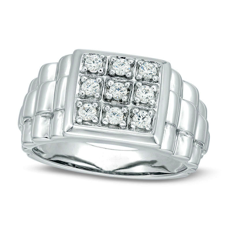 Image of ID 1 Men's 050 CT TW Composite Natural Diamond Comfort-Fit Stepped Shank Ring in Solid 14K White Gold